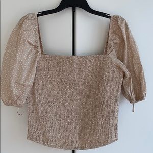 NWT Abercrombie tan puff sleeve smocked top